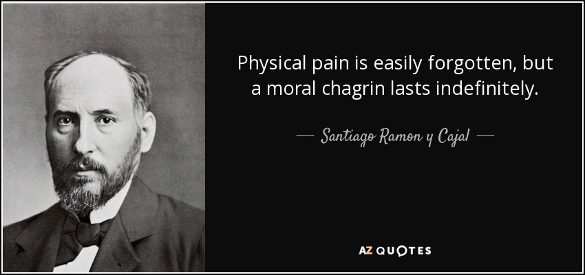 Physical pain is easily forgotten, but a moral chagrin lasts indefinitely. - Santiago Ramon y Cajal