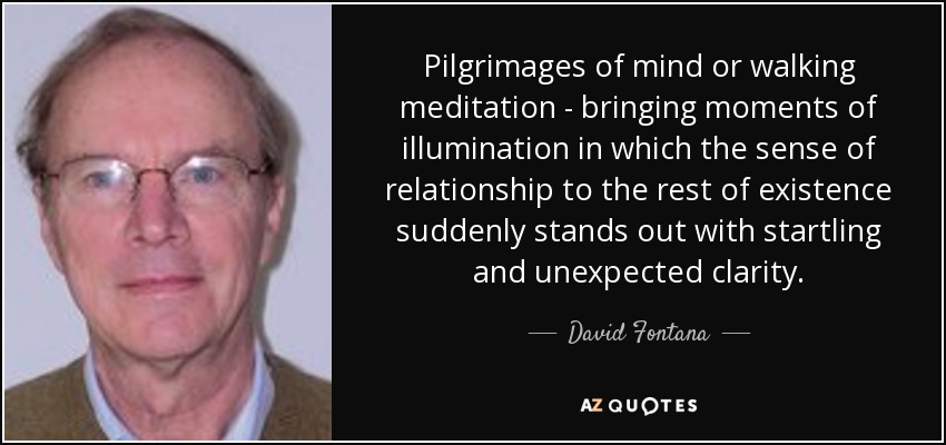 Pilgrimages of mind or walking meditation - bringing moments of illumination in which the sense of relationship to the rest of existence suddenly stands out with startling and unexpected clarity. - David Fontana