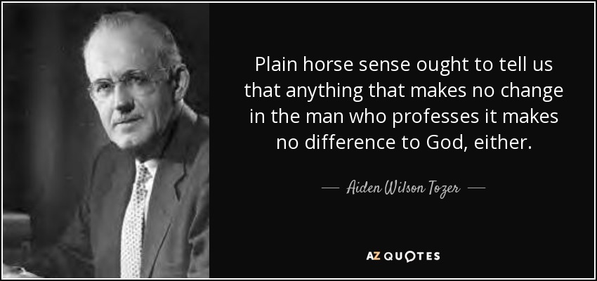 Plain horse sense ought to tell us that anything that makes no change in the man who professes it makes no difference to God, either. - Aiden Wilson Tozer