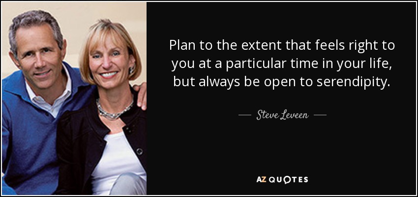 Plan to the extent that feels right to you at a particular time in your life, but always be open to serendipity. - Steve Leveen