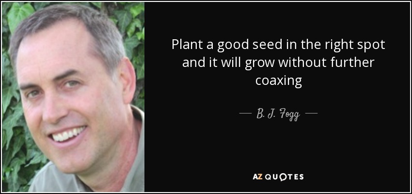 Plant a good seed in the right spot and it will grow without further coaxing - B. J. Fogg