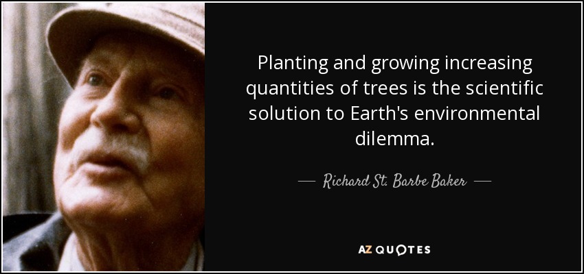 Planting and growing increasing quantities of trees is the scientific solution to Earth's environmental dilemma. - Richard St. Barbe Baker