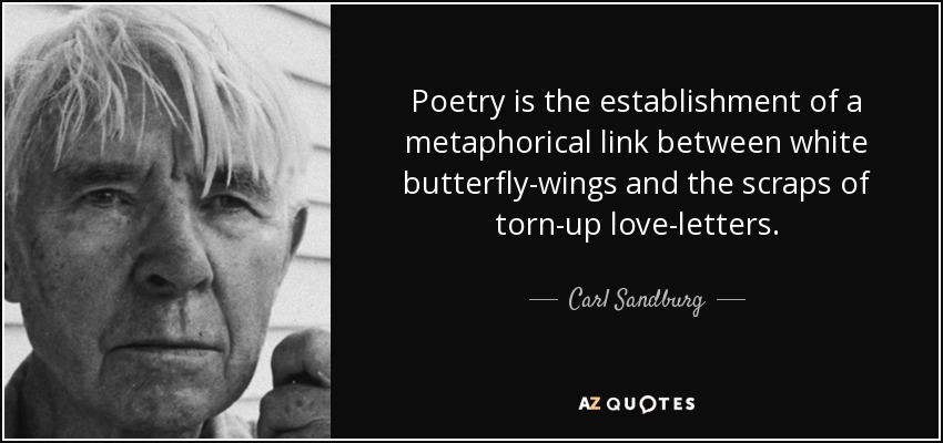 Poetry is the establishment of a metaphorical link between white butterfly-wings and the scraps of torn-up love-letters. - Carl Sandburg