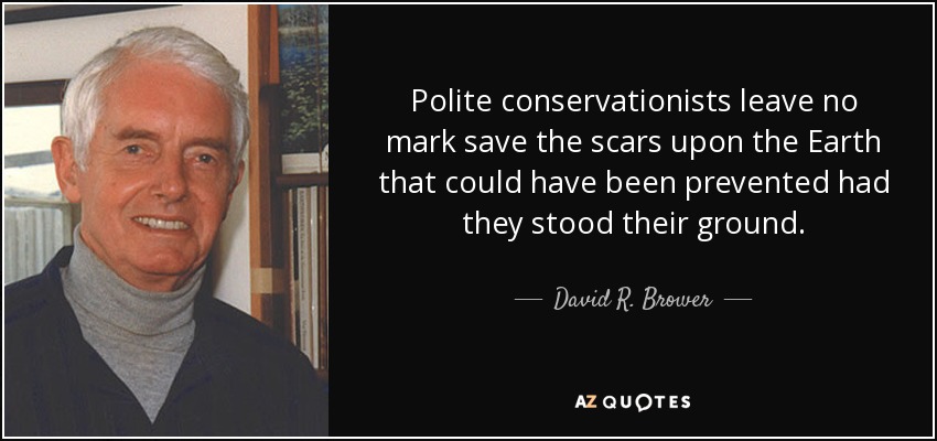 Polite conservationists leave no mark save the scars upon the Earth that could have been prevented had they stood their ground. - David R. Brower