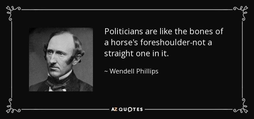 Politicians are like the bones of a horse's foreshoulder-not a straight one in it. - Wendell Phillips