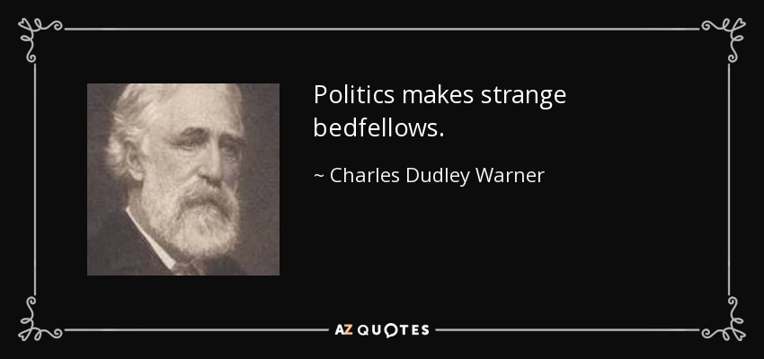 Politics makes strange bedfellows. - Charles Dudley Warner