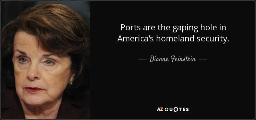 Ports are the gaping hole in America's homeland security. - Dianne Feinstein