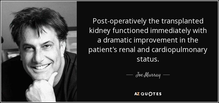 Post-operatively the transplanted kidney functioned immediately with a dramatic improvement in the patient's renal and cardiopulmonary status. - Joe Murray