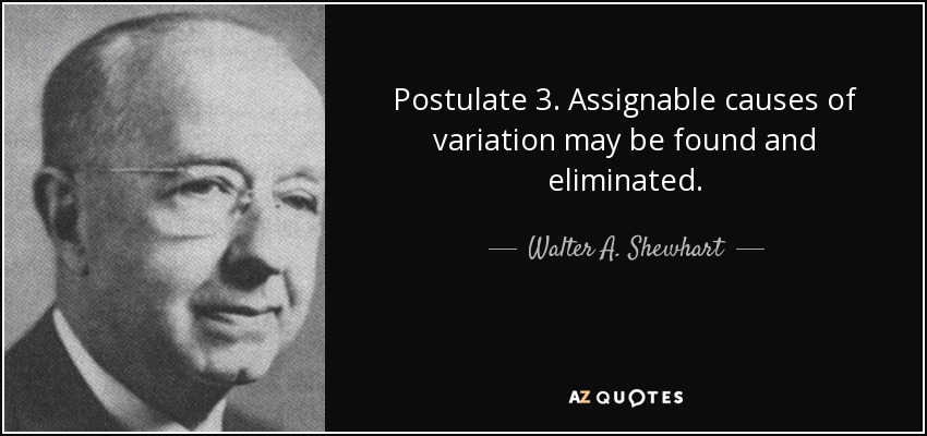Postulate 3. Assignable causes of variation may be found and eliminated. - Walter A. Shewhart