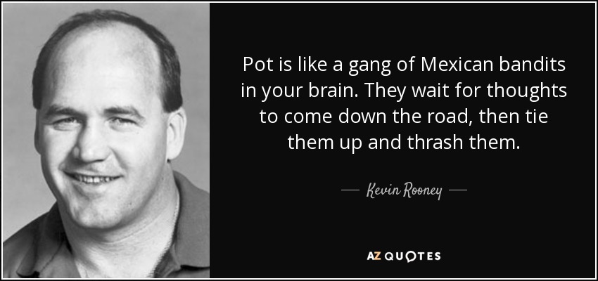Pot is like a gang of Mexican bandits in your brain. They wait for thoughts to come down the road, then tie them up and thrash them. - Kevin Rooney