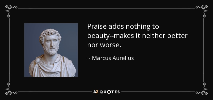 Praise adds nothing to beauty--makes it neither better nor worse. - Marcus Aurelius