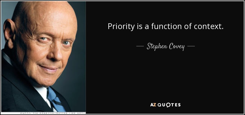 Priority is a function of context. - Stephen Covey