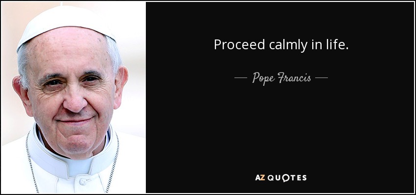 Proceed calmly in life. - Pope Francis