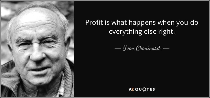 Profit is what happens when you do everything else right. - Yvon Chouinard
