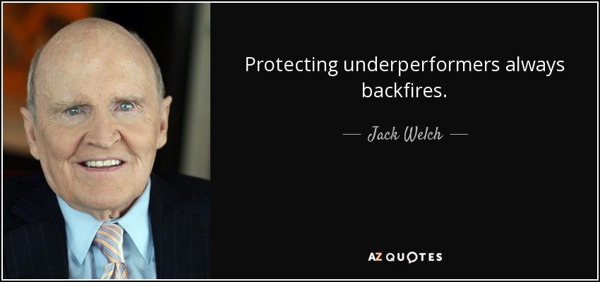 Protecting underperformers always backfires. - Jack Welch