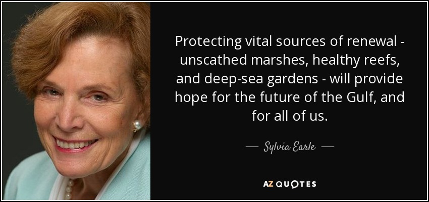 Protecting vital sources of renewal - unscathed marshes, healthy reefs, and deep-sea gardens - will provide hope for the future of the Gulf, and for all of us. - Sylvia Earle