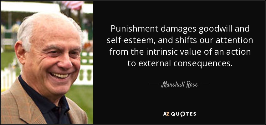 Punishment damages goodwill and self-esteem, and shifts our attention from the intrinsic value of an action to external consequences. - Marshall Rose