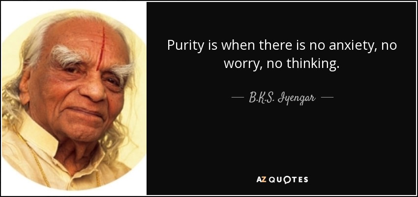 Purity is when there is no anxiety, no worry, no thinking. - B.K.S. Iyengar
