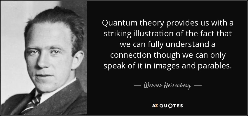 Quantum theory provides us with a striking illustration of the fact that we can fully understand a connection though we can only speak of it in images and parables. - Werner Heisenberg