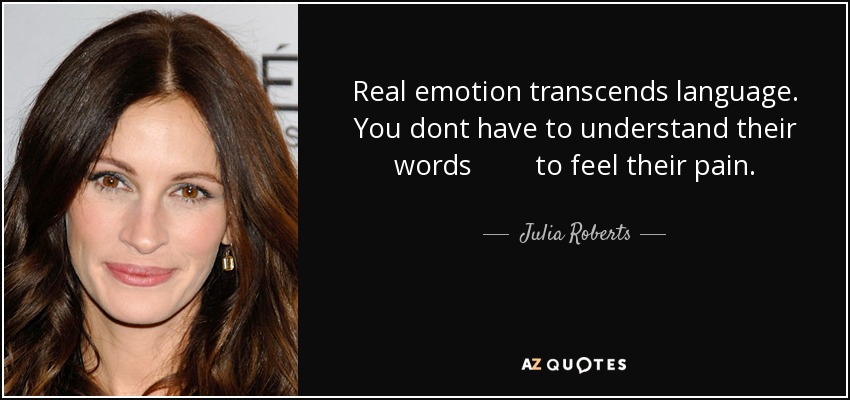 Real emotion transcends language. You dont have to understand their words to feel their pain. - Julia Roberts