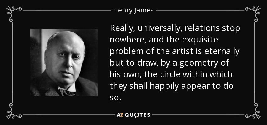 Really, universally, relations stop nowhere, and the exquisite problem of the artist is eternally but to draw, by a geometry of his own, the circle within which they shall happily appear to do so. - Henry James