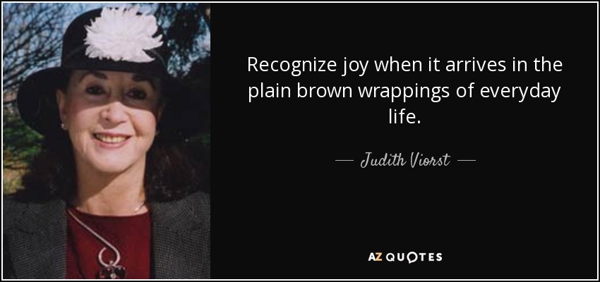 Recognize joy when it arrives in the plain brown wrappings of everyday life. - Judith Viorst