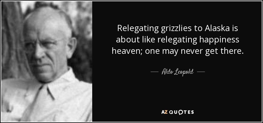 Relegating grizzlies to Alaska is about like relegating happiness heaven; one may never get there. - Aldo Leopold