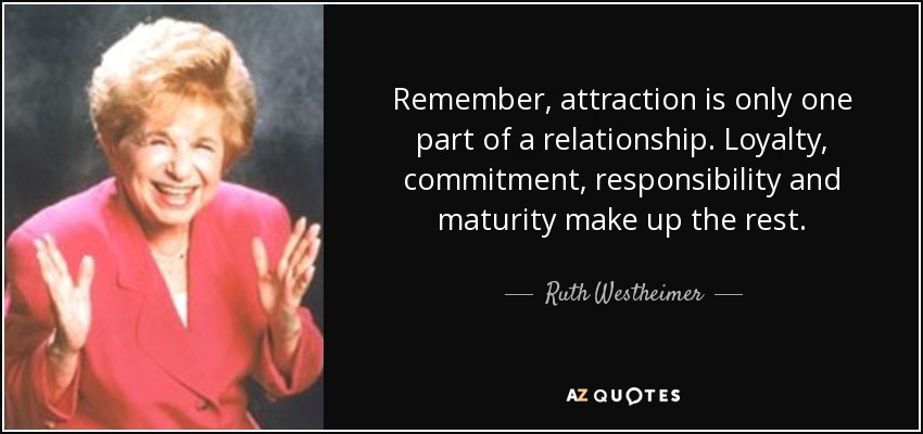 Remember, attraction is only one part of a relationship. Loyalty, commitment, responsibility and maturity make up the rest. - Ruth Westheimer