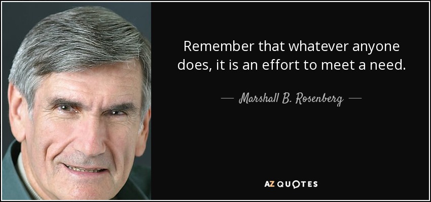 Remember that whatever anyone does, it is an effort to meet a need. - Marshall B. Rosenberg