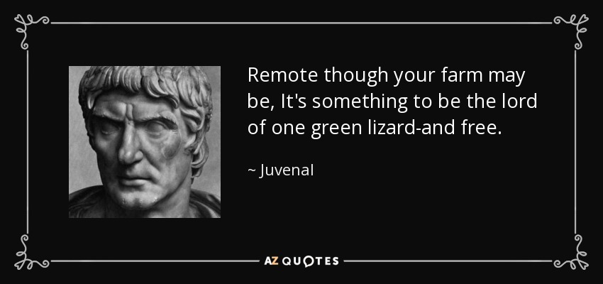 Remote though your farm may be, It's something to be the lord of one green lizard-and free. - Juvenal