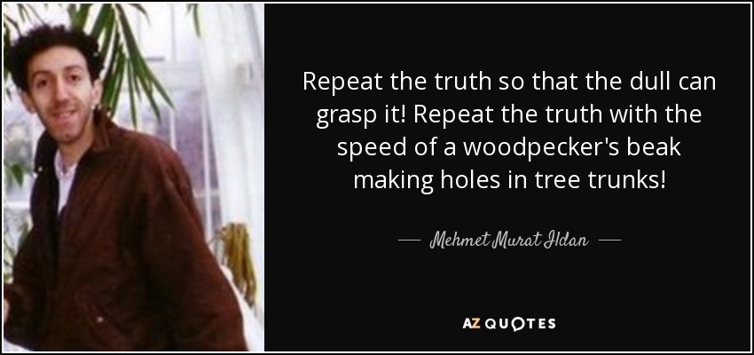 Repeat the truth so that the dull can grasp it! Repeat the truth with the speed of a woodpecker's beak making holes in tree trunks! - Mehmet Murat Ildan