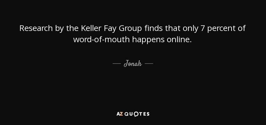 Research by the Keller Fay Group finds that only 7 percent of word-of-mouth happens online. - Jonah