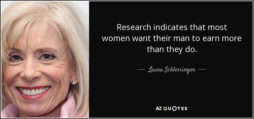 Research indicates that most women want their man to earn more than they do. - Laura Schlessinger