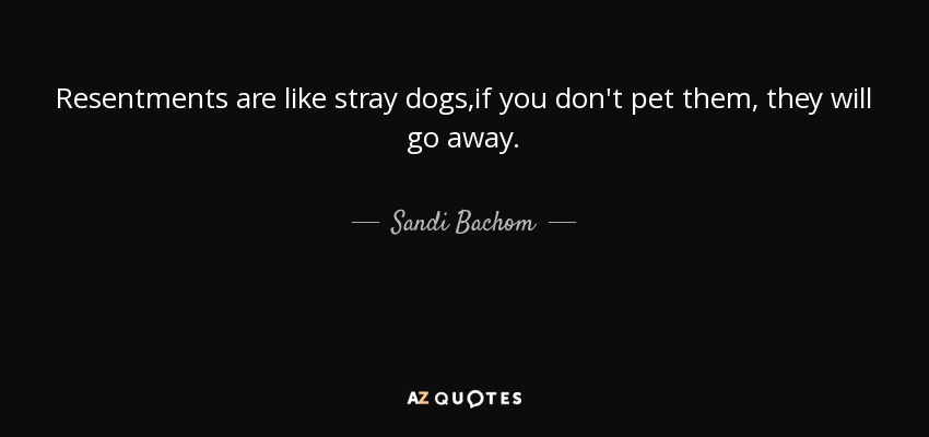Resentments are like stray dogs,if you don't pet them, they will go away. - Sandi Bachom