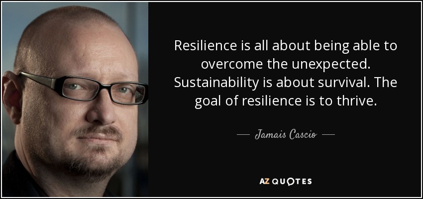 Resilience is all about being able to overcome the unexpected. Sustainability is about survival. The goal of resilience is to thrive. - Jamais Cascio