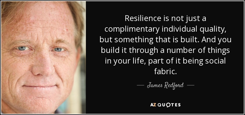 Resilience is not just a complimentary individual quality, but something that is built. And you build it through a number of things in your life, part of it being social fabric. - James Redford