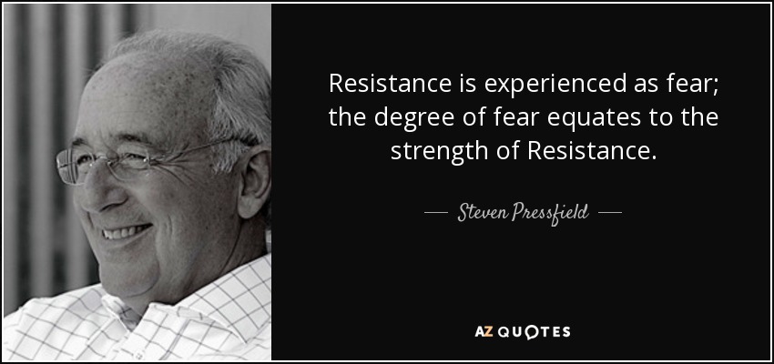 Resistance is experienced as fear; the degree of fear equates to the strength of Resistance. - Steven Pressfield