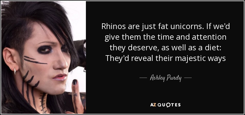 Rhinos are just fat unicorns. If we'd give them the time and attention they deserve, as well as a diet: They'd reveal their majestic ways - Ashley Purdy