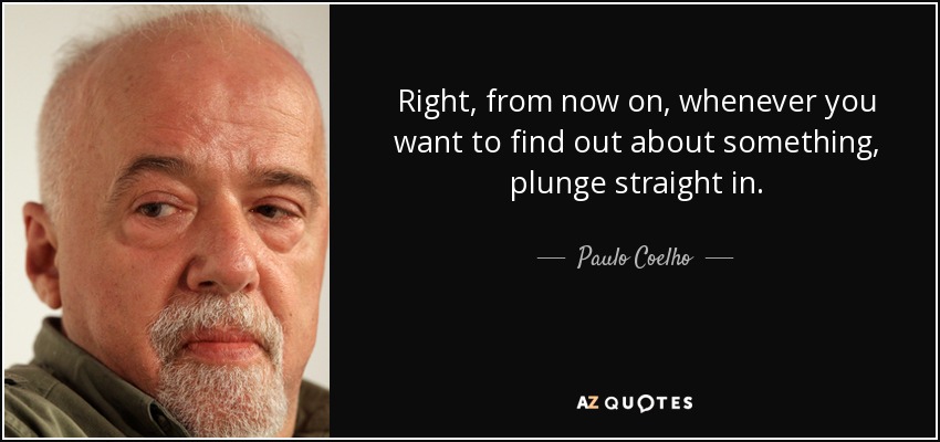 Right, from now on, whenever you want to find out about something, plunge straight in. - Paulo Coelho