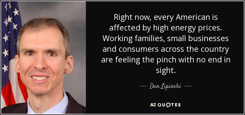 Right now, every American is affected by high energy prices. Working families, small businesses and consumers across the country are feeling the pinch with no end in sight. - Dan Lipinski