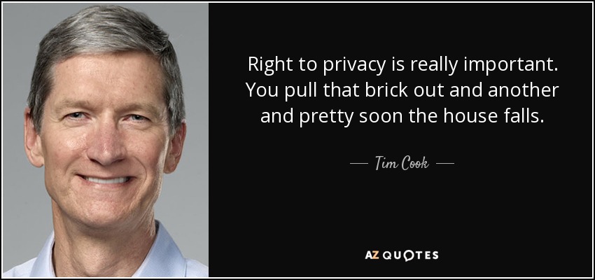 Right to privacy is really important. You pull that brick out and another and pretty soon the house falls. - Tim Cook