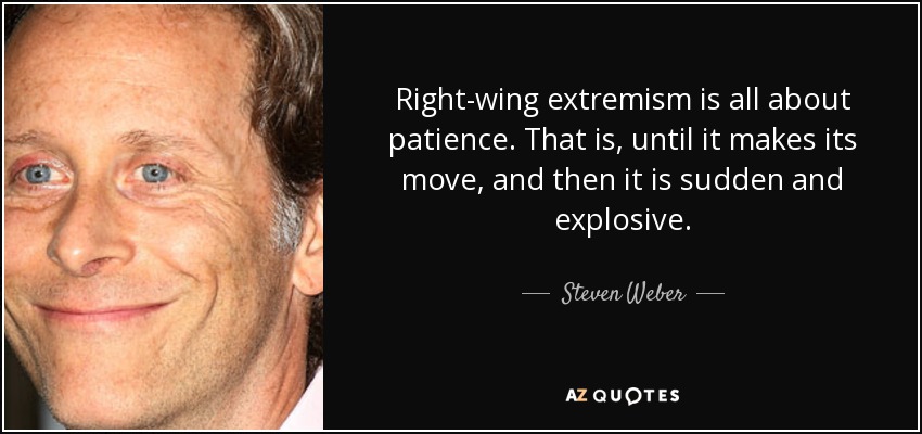 Right-wing extremism is all about patience. That is, until it makes its move, and then it is sudden and explosive. - Steven Weber