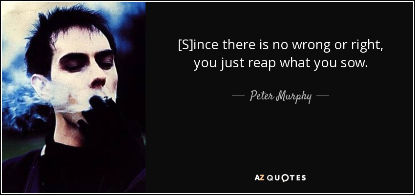 [S]ince there is no wrong or right, you just reap what you sow. - Peter Murphy