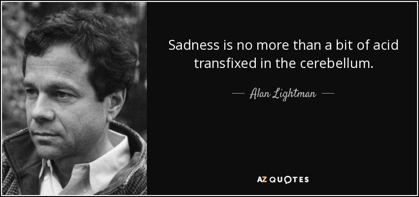 Sadness is no more than a bit of acid transfixed in the cerebellum. - Alan Lightman