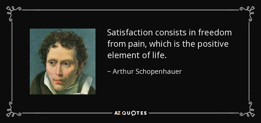 Satisfaction consists in freedom from pain, which is the positive element of life. - Arthur Schopenhauer