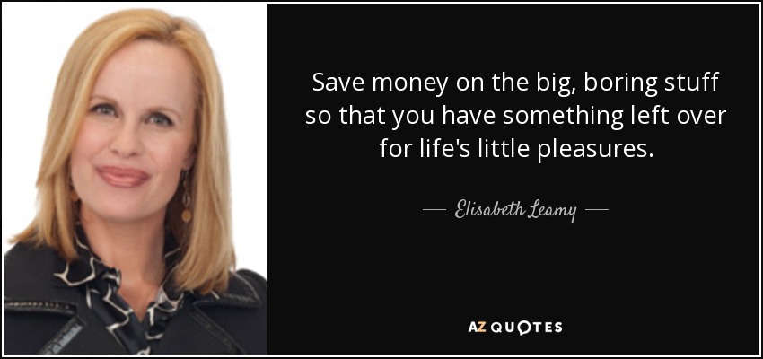 Save money on the big, boring stuff so that you have something left over for life's little pleasures. - Elisabeth Leamy