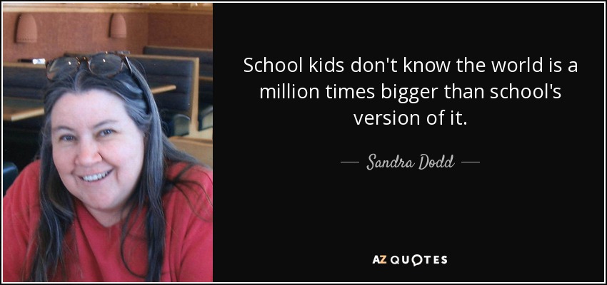 School kids don't know the world is a million times bigger than school's version of it. - Sandra Dodd