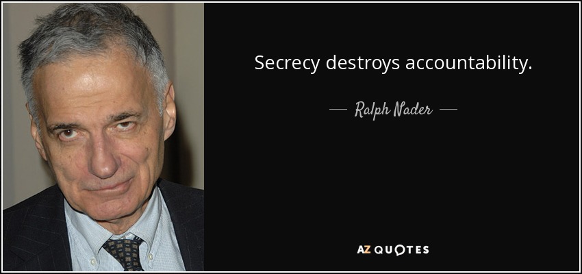 Secrecy destroys accountability. - Ralph Nader
