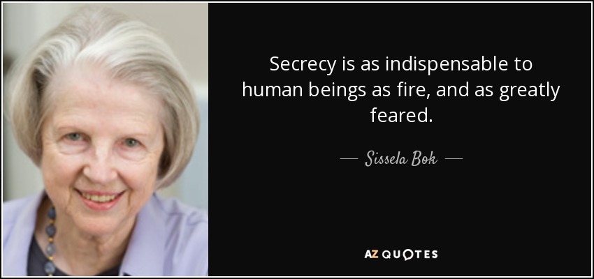 Secrecy is as indispensable to human beings as fire, and as greatly feared. - Sissela Bok