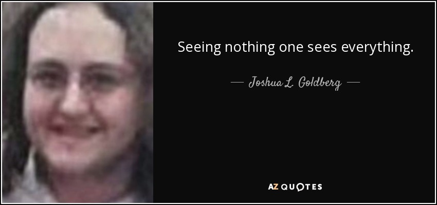 Seeing nothing one sees everything. - Joshua L. Goldberg